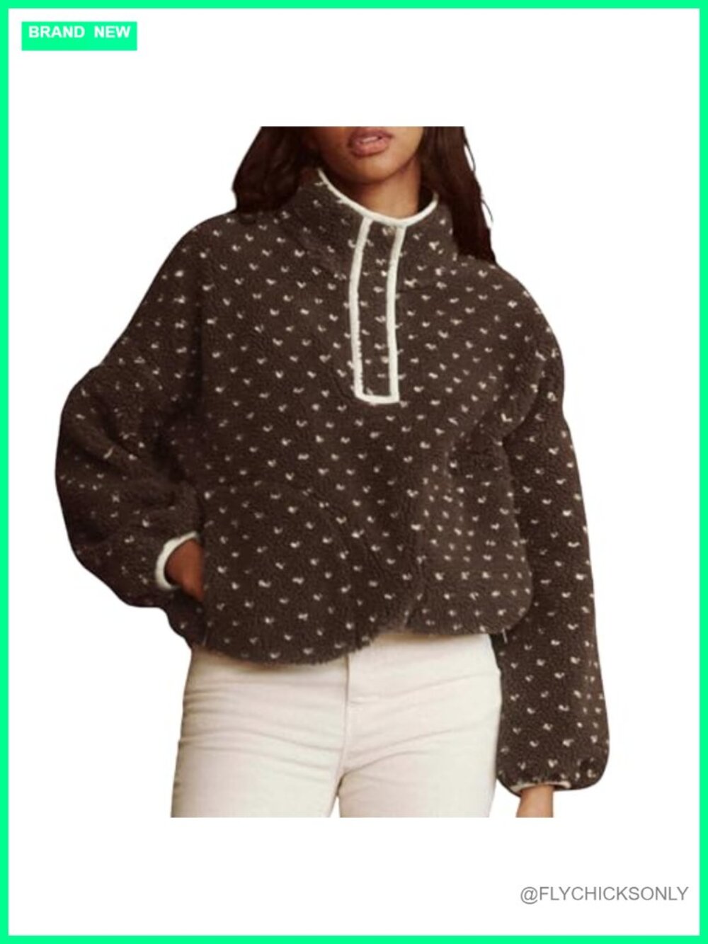 Fleece Pullover Sweatshirt Fuzzy High Neck Sherpa Button Winter Warm